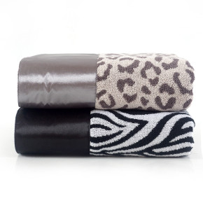 Satin cloth border tiger stripes leopard grain jacquard towel,100% cotton, factory supply, reusable.