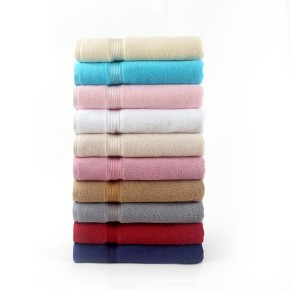 Plain color horizontal stripe satin gear bath towel, 100% cotton jacquard border.