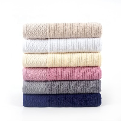 Plain color cross stripe jacquard bath towel, 100% cotton grid border, factory supply, reusable.