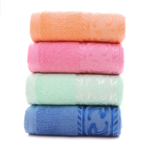 100% cotton jacquard border plain colour soft pile bath towel light colour, factory supply, reusable