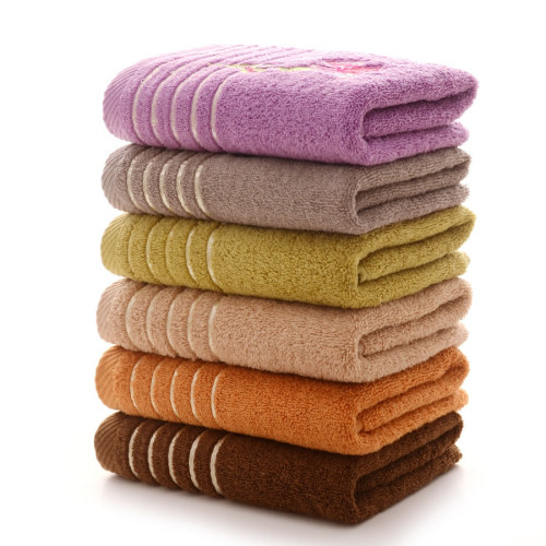 Plain weaving towel with Bright ribbon and flower embroidery classic five-car bath towel