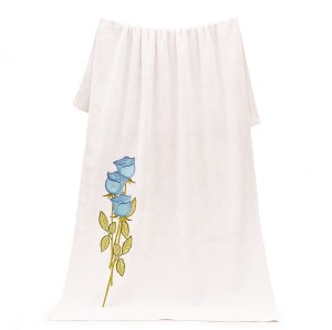 Women favorite beautiful white embroidery flower bath towel 100% cotton plain weaving