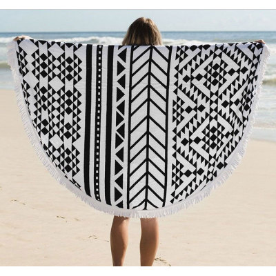 100% cotton or microfiber round tassel velvet printing beach towel Western style.