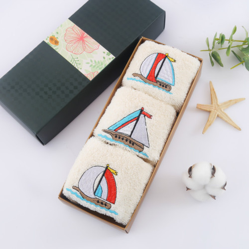 One set of sailboat embroidery terry face towel hand towel 100% cotton,Towel Set,Cotton Towel,Towel Bath