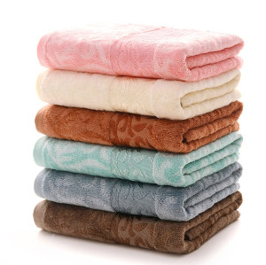 Bamboo and cotton velvet high quality jacquard towel soft and luxury light colour, reusable.