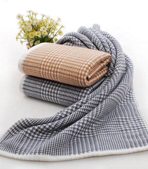 100% cotton jacquard gauze and zero twist soft dyed yarn plaid towel set,factory supply, reusable.
