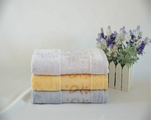 Jacquard beautiful border plain colour velvet towel 100% cotton good design,Towel with Double Border,Double Border Hotel Towel