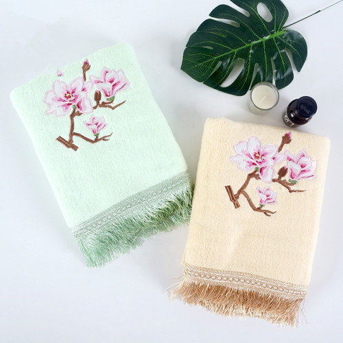 Beautiful flower pattern embroidery macrame bath towel 100% cotton, factory supply, reusable.