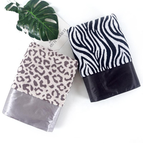 Satin cloth border tiger stripes leopard grain jacquard towel,100% cotton, factory supply, reusable.