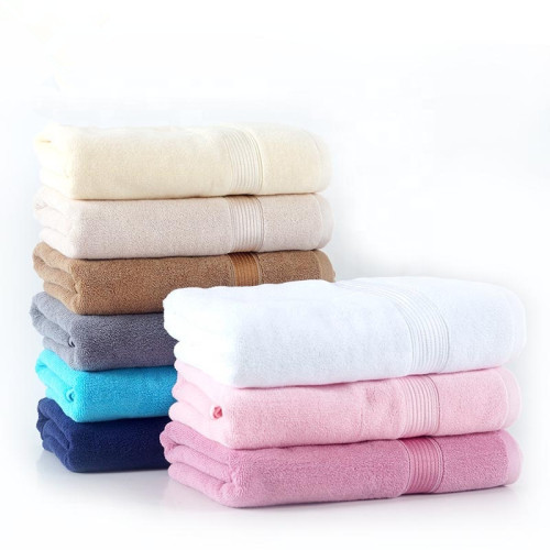 Plain color horizontal stripe satin gear bath towel, 100% cotton jacquard border.