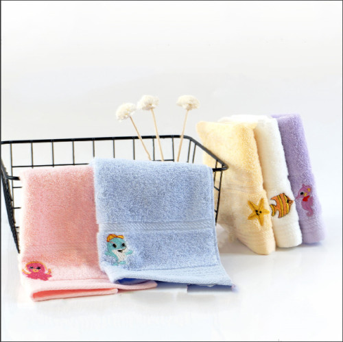 100% cotton small size children embroidery ocean animal soft towel,factory supply, reusable.