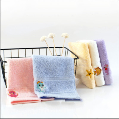 100% cotton small size children embroidery ocean animal soft towel,factory supply, reusable.