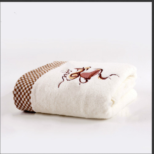 Jacquard grid border zero twist thick soft towel with embroidery can customize