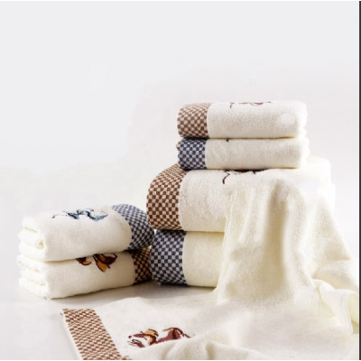 Jacquard grid border zero twist thick soft towel with embroidery can customize