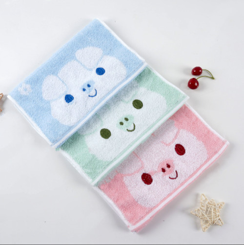 100% cotton children towel light color soft texture, embroidered pig, rabbit, bear，reusable