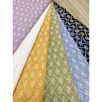 7 Colors Lace Embroidery 100%Cotton Embroidery Fabric for Dress and Cloth Eyelet Embroidery Fabric