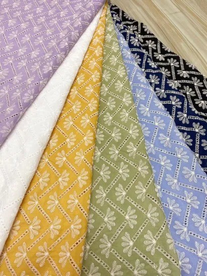 7 Colors Lace Embroidery 100%Cotton Embroidery Fabric for Dress and Cloth Eyelet Embroidery Fabric