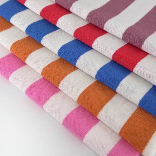Wholesale Spot Supply Yarn Dyed T Shirt Cloth Cotton Knit Single Jersey Stripe Fabric,Textile,Polyester Fabric,Garment Fabric