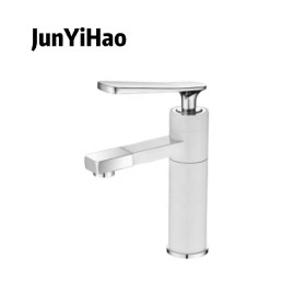 Washbasin faucet factory price 5 years guarantee brass chrome plated white cold hot basin faucet