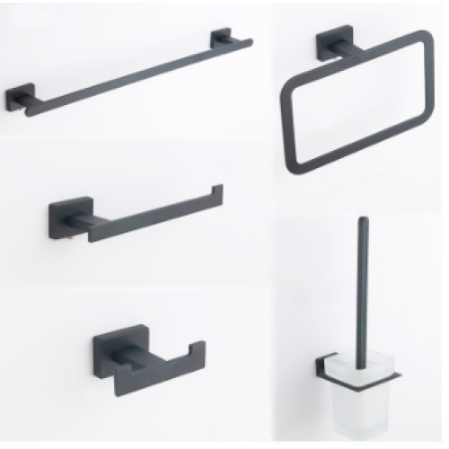European Design Bathroom Accessories Square Plate Zinc Alloy Chrome 6 pcs Bath Hardware Set