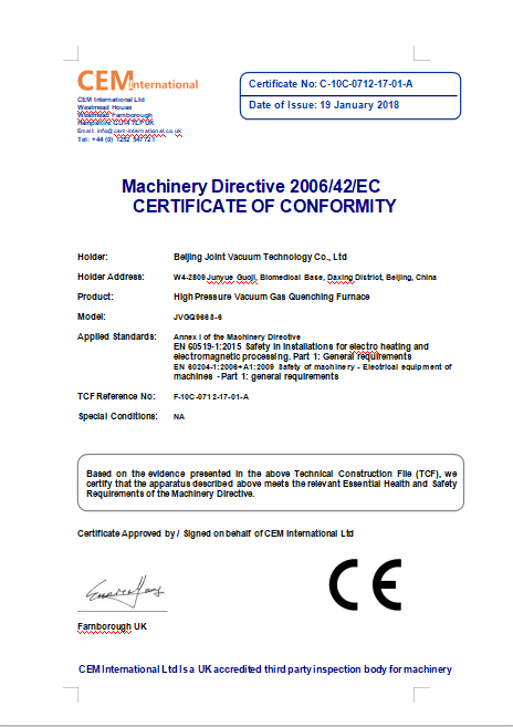 Directiva de maquinaria 2006/42 / CE CERTIFICADO DE CONFORMIDAD