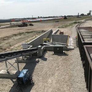 Loading and unloading belt conveyor system for railway station transportation