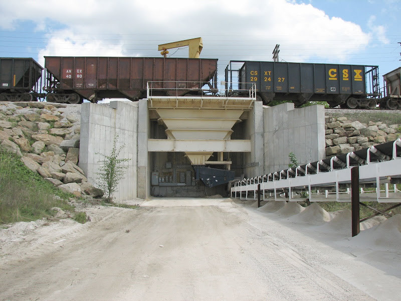 Rail car unloading belt conveyors