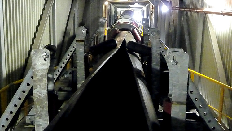 Tubular pipe belt conveyor for coal handling