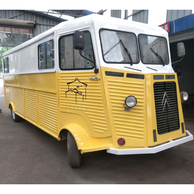 citroen retro food truck in bright yellow color large room for business