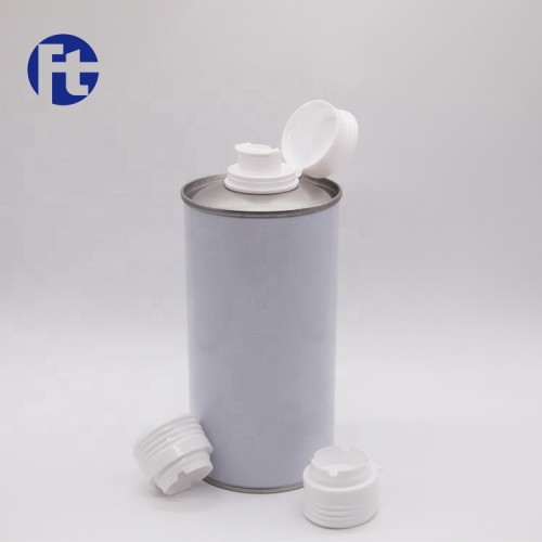 Custom printed CMYK round oil can with flip top cap food safe metal box storage for olive oil