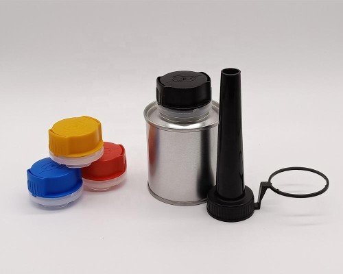 Wholesale metal tinplate can with plastic spout for additives