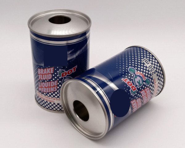 Accept CYMK printed round can with plastic cap for brake oil fluid