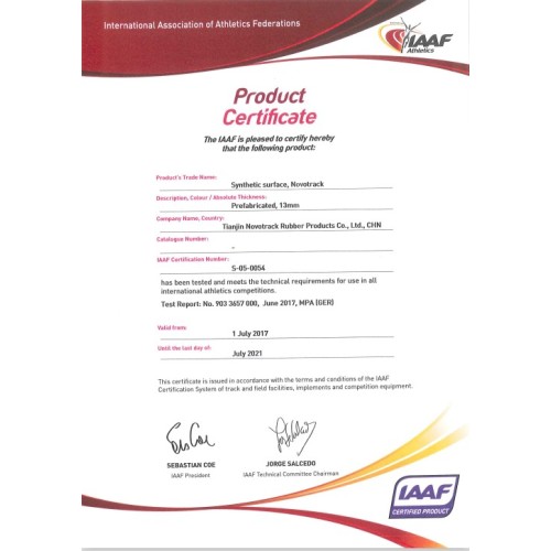 Certificate of IAAF