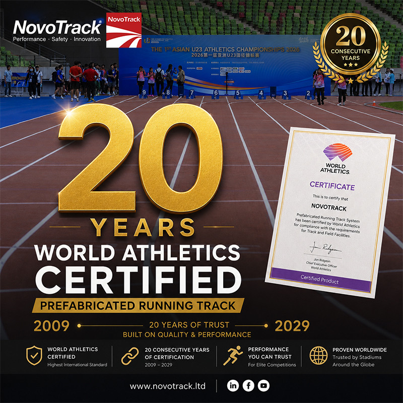 NovoTrack Achieves 20 Consecutive Years of World Athletics Certified Prefabricated Running Track