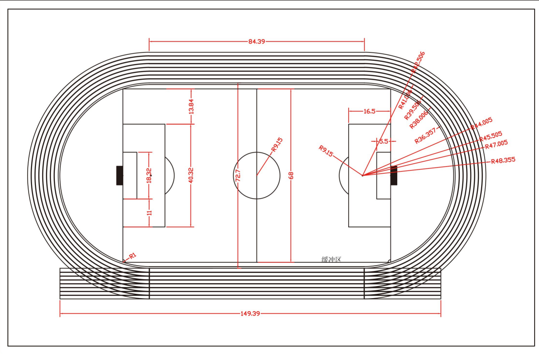 The 400M standard track.