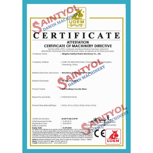 CE certificates for Self-loading Concrete Mixer