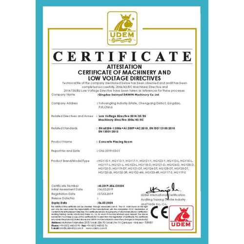 CE certificates for HGY series concrete placing booms
