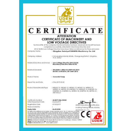 CE certificates for HBT DHBT series Concrete Pump