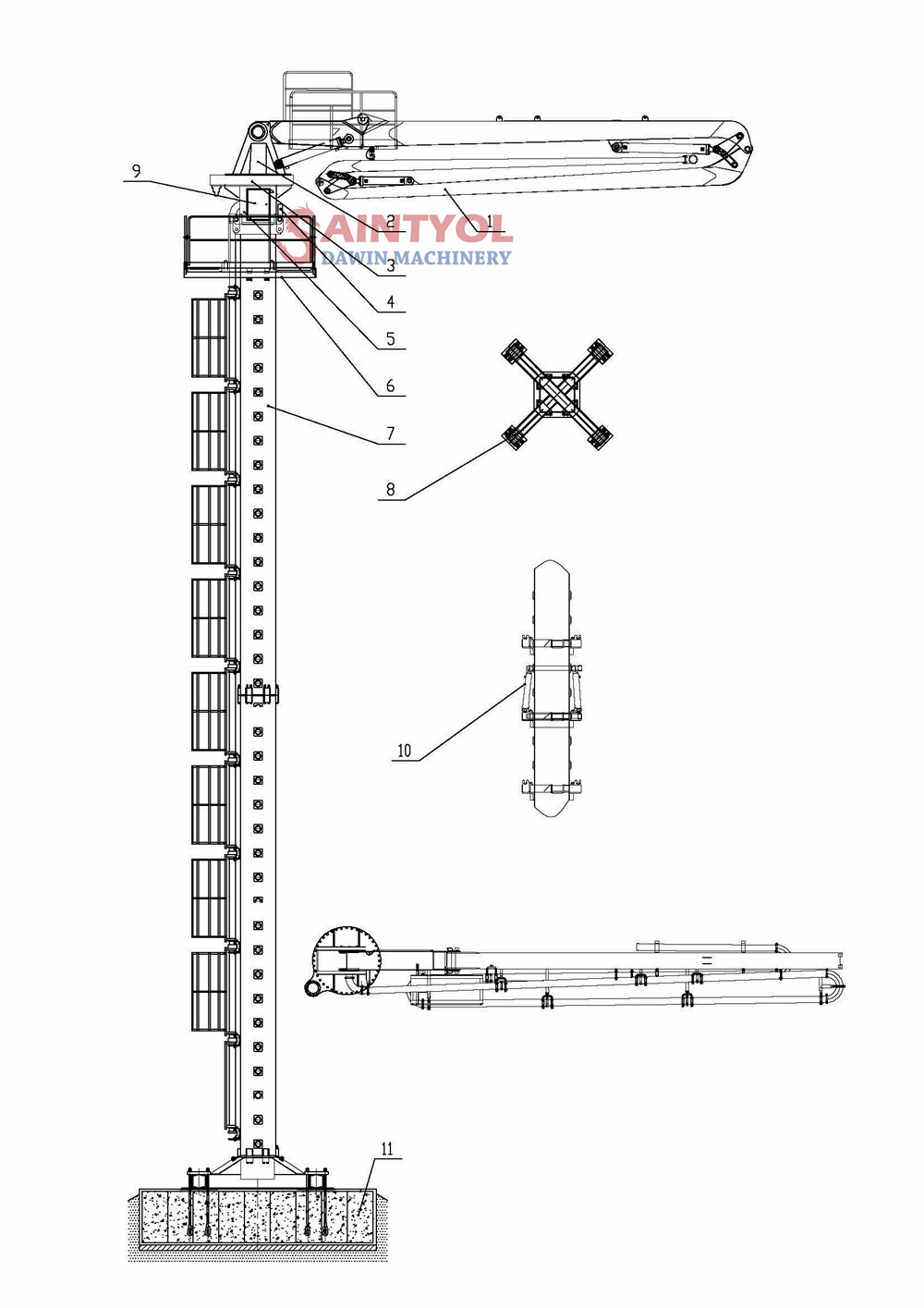 29m stationary hydraulic concrete placing boom