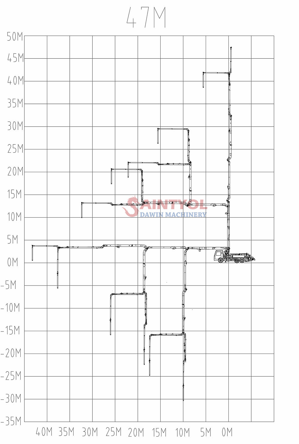 47m concrete placing boom pump truck working range drawing