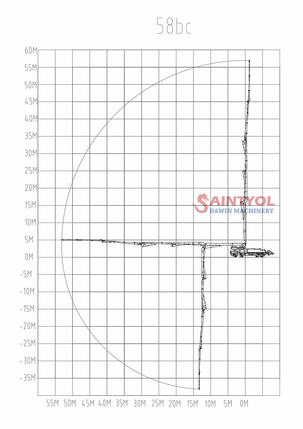 58m concrete boom pump truck working range drawing