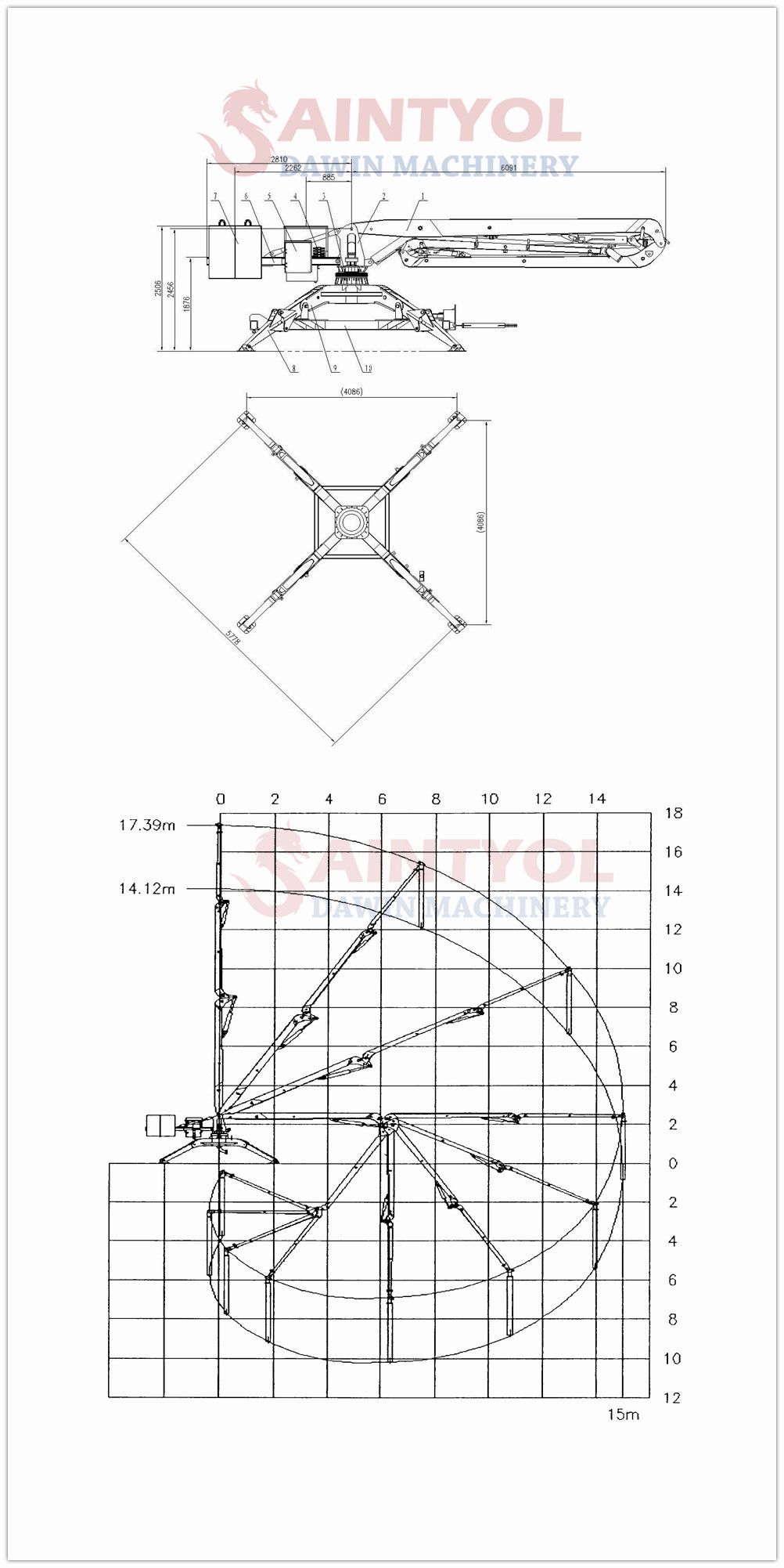 15m mobile concrete placing boom
