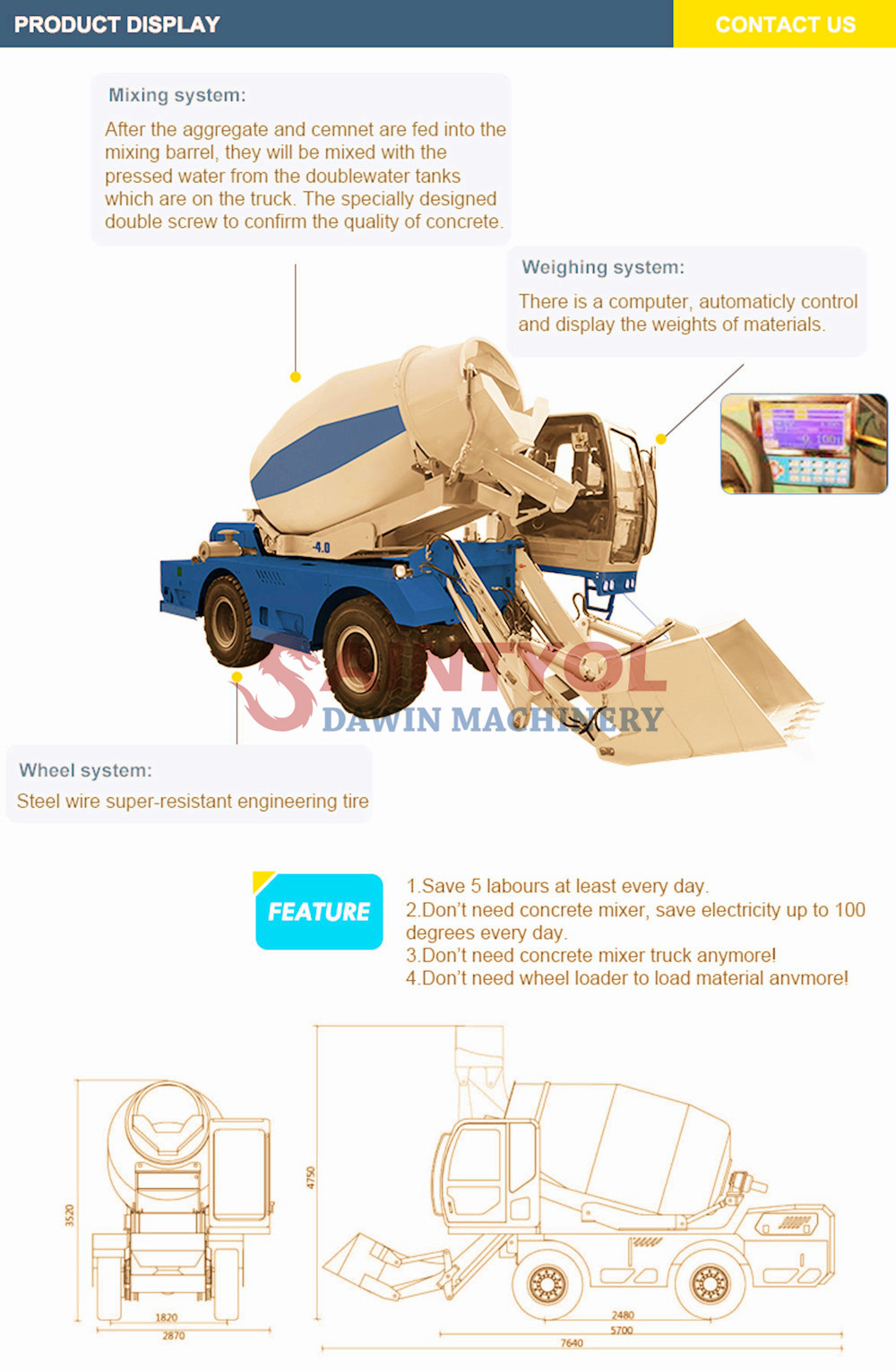 self loading concrete mixer truck details