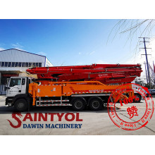 What are the possible reasons for the high temperature of the hydraulic oil in the concrete pump truck?