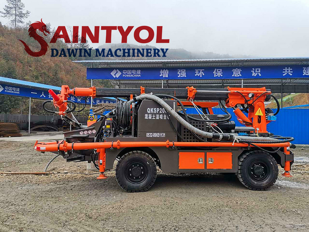 truck mounted concrete spraying machine with placing boom and robot head