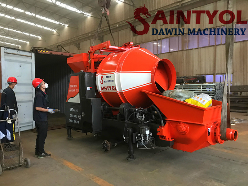 Saintyol DAWIN Concrete Mixing Pump and 1.2 ton Small Wheel Loader Container Shipping to Africa.