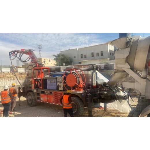 Saintyol DAWIN 3016B Shotcrete Truck mounted wet concrete spraying machine working oversea