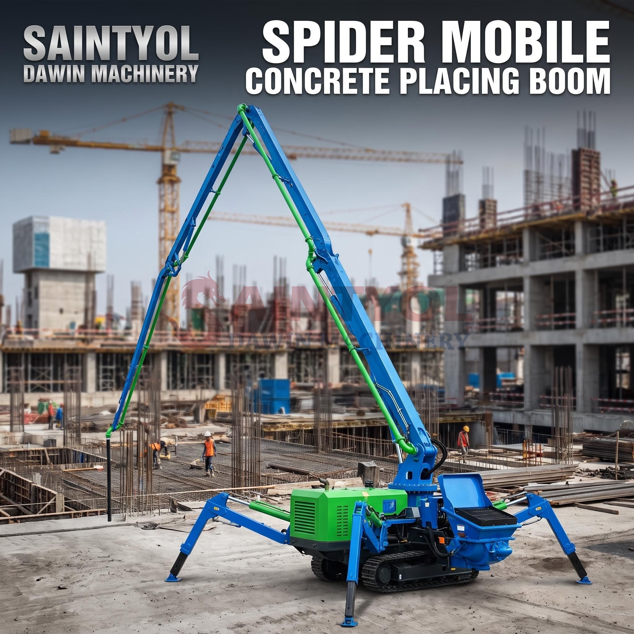 How should a concrete placing boom be selected for muddy, soft ground—crawler-mounted or wheeled placers?