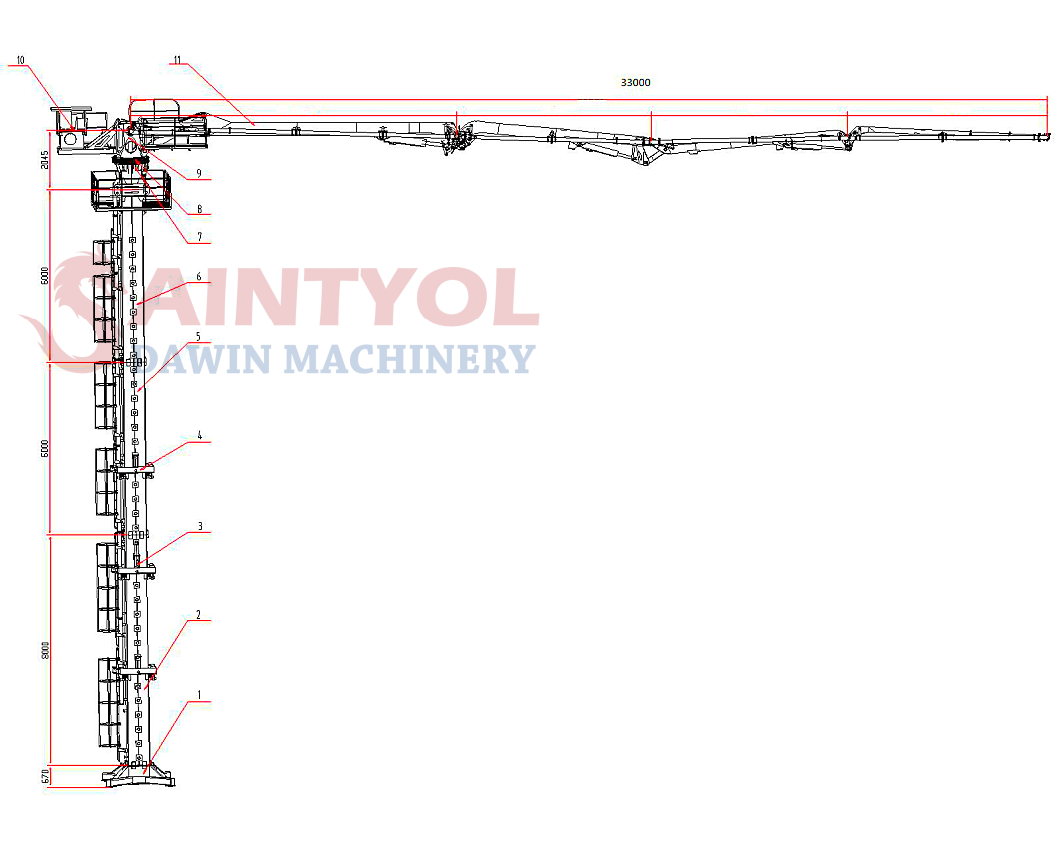 33m tower jack up hydraulic concrete placing boom