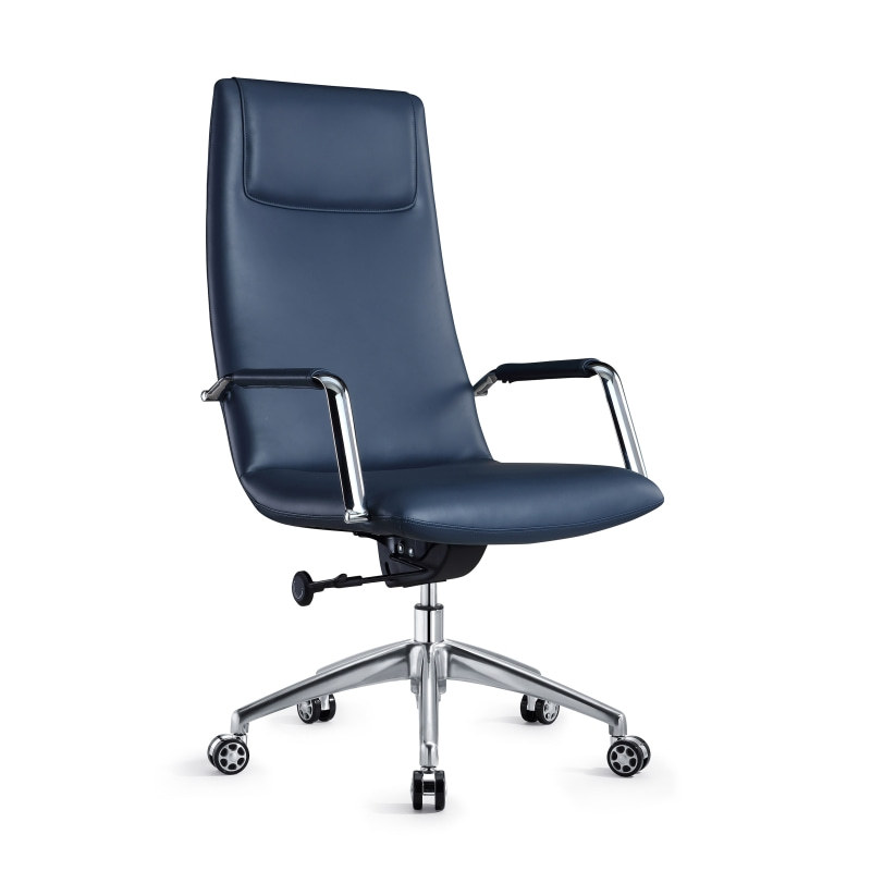 Y & F Кожаный офисный стул с высокой спинкой, металлическими подлокотниками и алюминиевым основанием